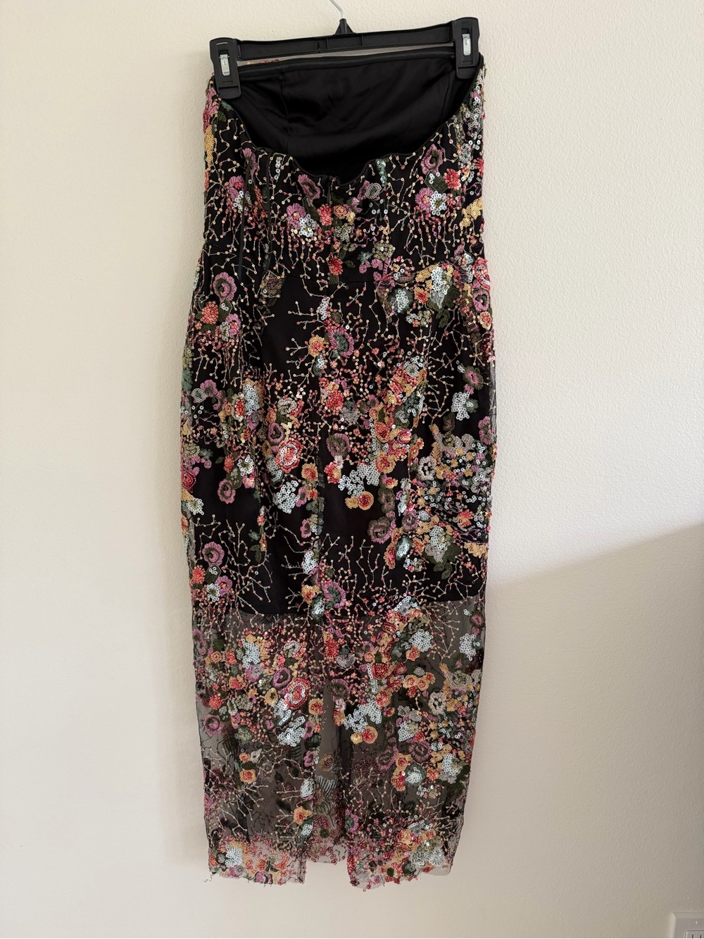Sam Edelman Black Floral Embroidered Strapless Midi Dress